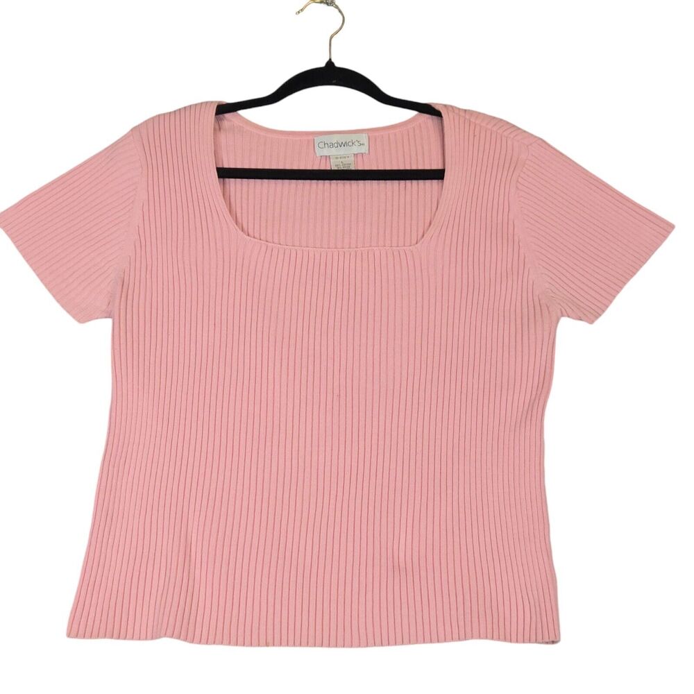 Chadwicks Womens Large Sweater Pink Short Sleeve Square‎ Neck Stretch